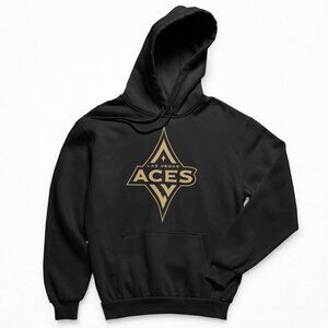 NEW Las Vegas Aces Team Color Monochrome Pop Fleece Pullover Hoodie BLACK